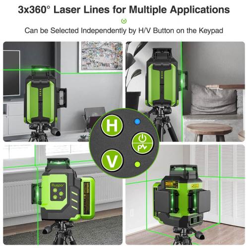 Niveau Laser Huepar Vert 3D Niveau Laser Auto-nivelant à Faisceau, Outil  Laser 12 Lignes avec 2 Batteries Li-ion et Port de Charge de Type C,  Support Magnétique, Mallette de Transport Rigide 