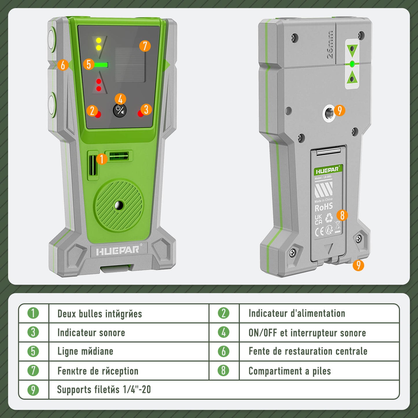 Récepteur Laser Huepar LR8RG